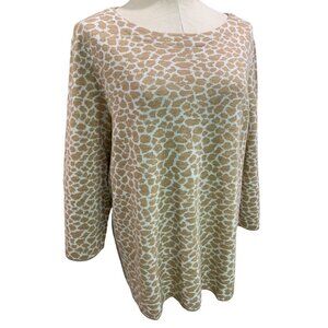 2X Talbots Woman Animal Print 3/4 Sleeve Sweater Merino Wool Cotton Blend